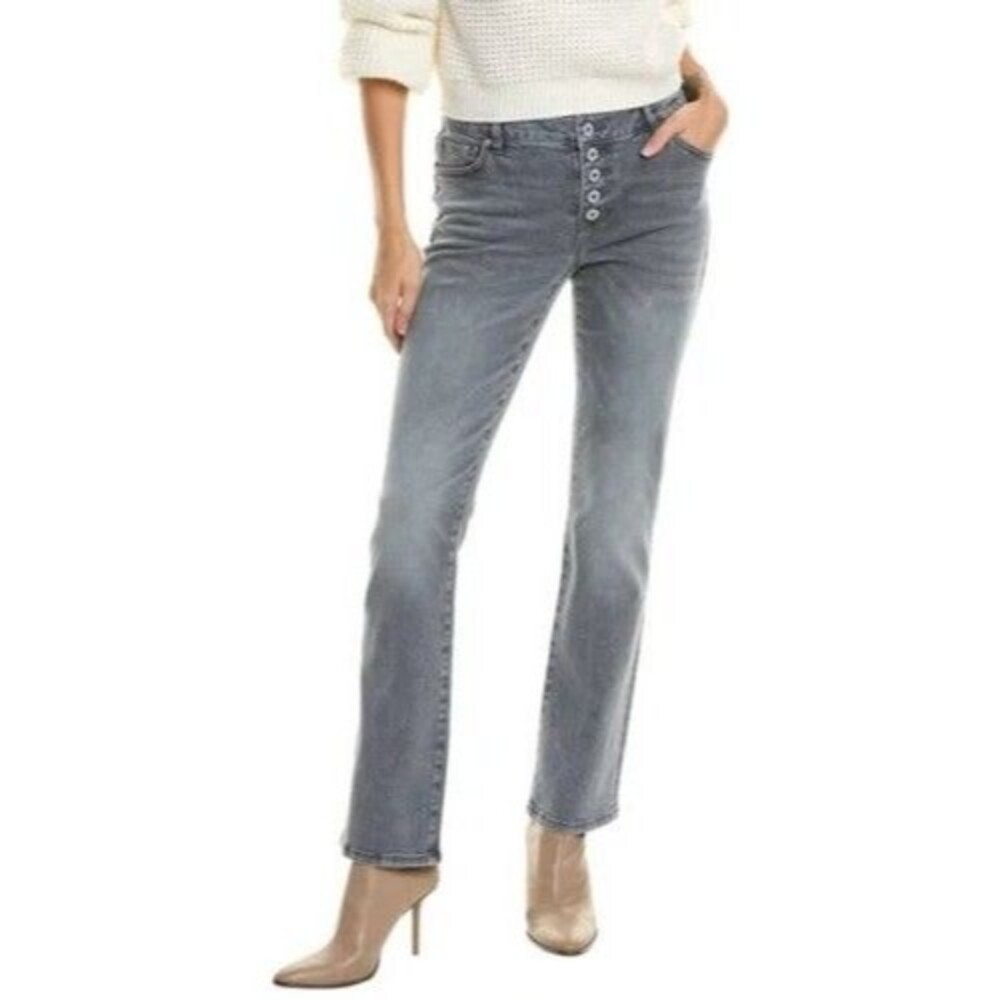 Cabi Womens Button Fly Straight Gray Wash #4520 Cotton Blend Stretch Jeans Sz 4